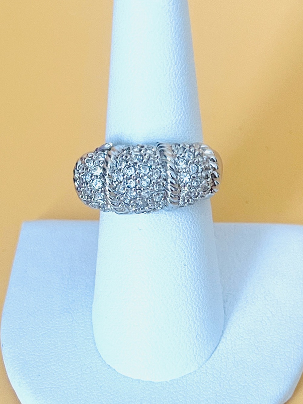Silver plated paved dome Crystal Ring size 7.5